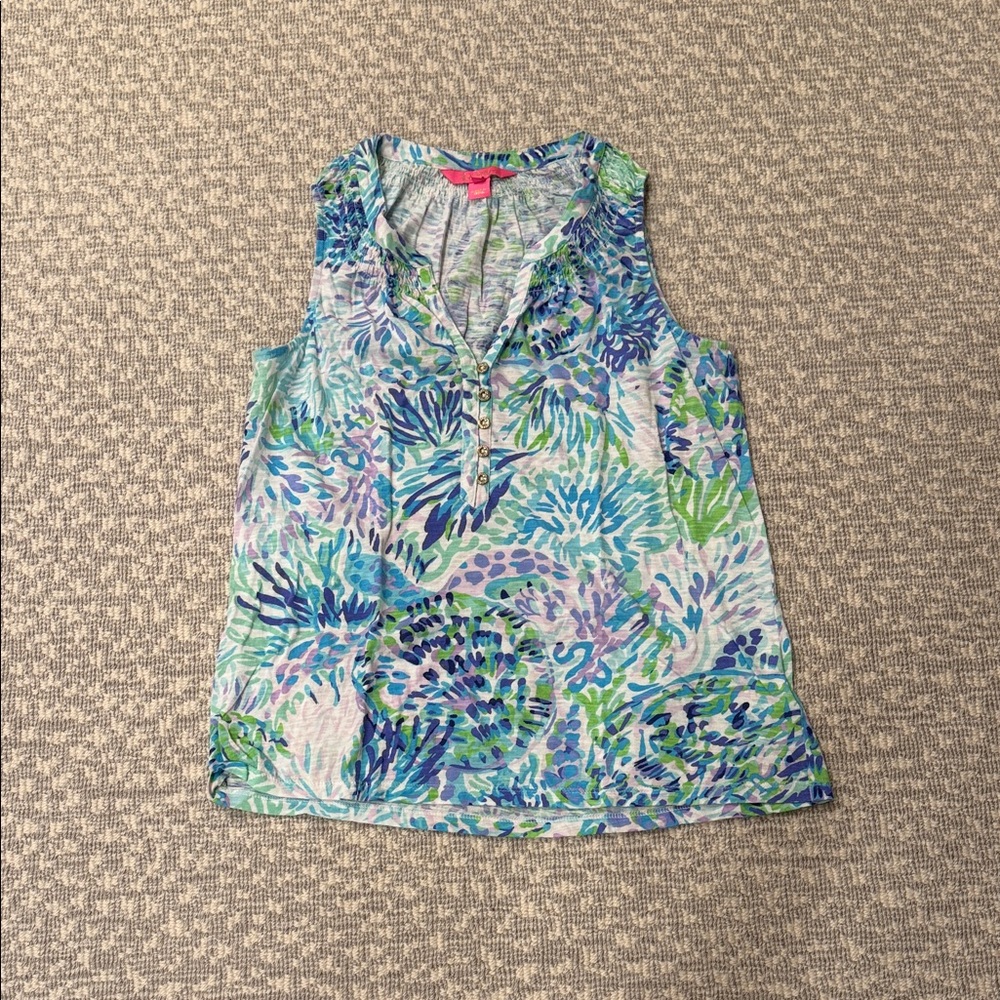 Lilly Pulitzer Essie Tank Top Vibrant Blue and Green Blouse, size small - Picture 2 of 6